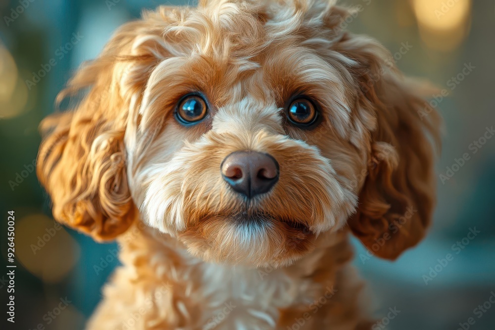 adorable labradoodle portrait closeup of a fluffy expressive face with soulful eyes and a playful smile soft natural lighting enhancing its cuddly charm adorable labradoodle portrait closeup of a fluffy expressive face with soulful eyes and a playful smile soft natural lighting enhancing its cuddly charm
