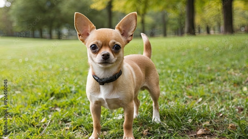Fawn smooth coat chihuahua dog in the park Fawn smooth coat chihuahua dog in the park