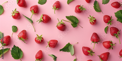 Strawberries fruit on pink background with copy space, version 4