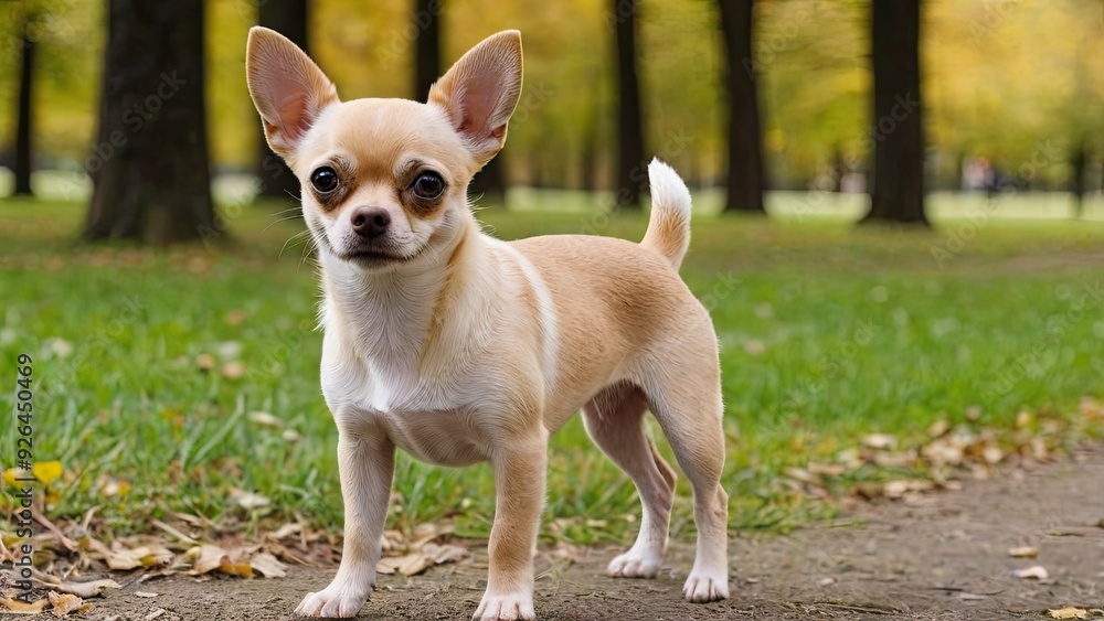 Fawn smooth coat chihuahua dog in the park Fawn smooth coat chihuahua dog in the park
