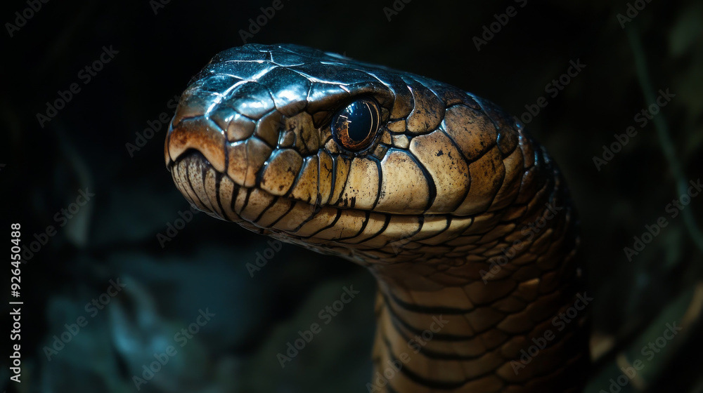 The king cobra's head is up close, against a dark background. --ar 16:9 --v 6.1 Job ID: a28c304b-e7ba-4a2a-97a0-da1dc9c47212 The king cobra's head is up close, against a dark background. --ar 16:9 --v 6.1 Job ID: a28c304b-e7ba-4a2a-97a0-da1dc9c47212