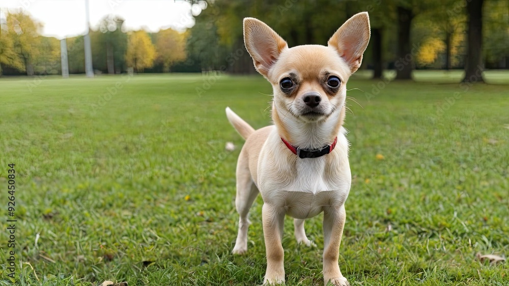 Fawn smooth coat chihuahua dog in the park Fawn smooth coat chihuahua dog in the park