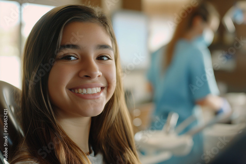 Smiling Teen Girl in Dental Chair During Routine Check-Up at the Clinic