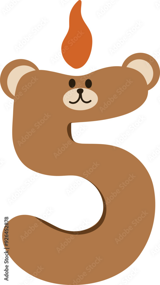 Cartoon Bear Candle Number Five Cartoon Bear Candle Number Five