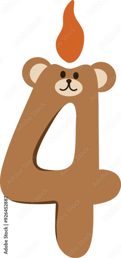 Cartoon Bear Candle Number Four Cartoon Bear Candle Number Four