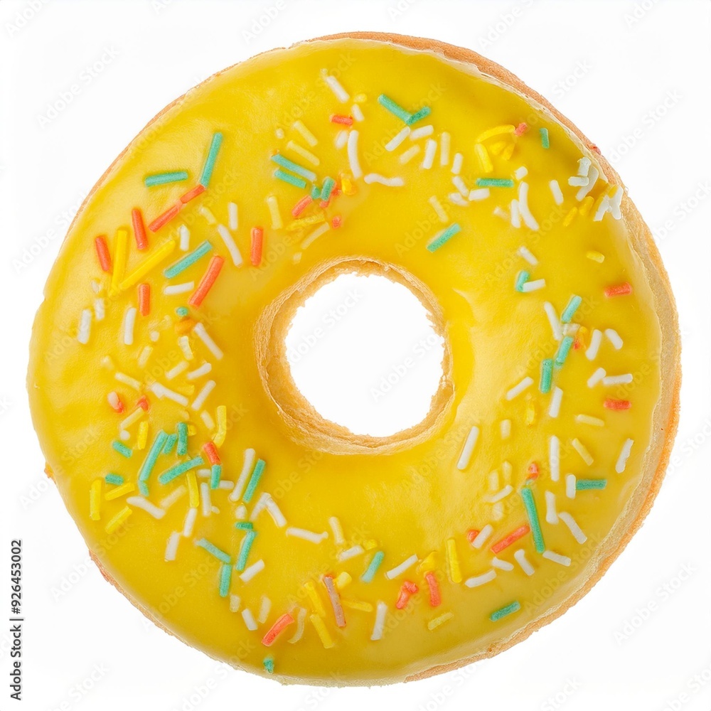 yellow donut with sprinkles isolated on white