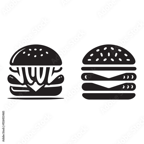 Simple black and white burger silhouette. Burger black icon.