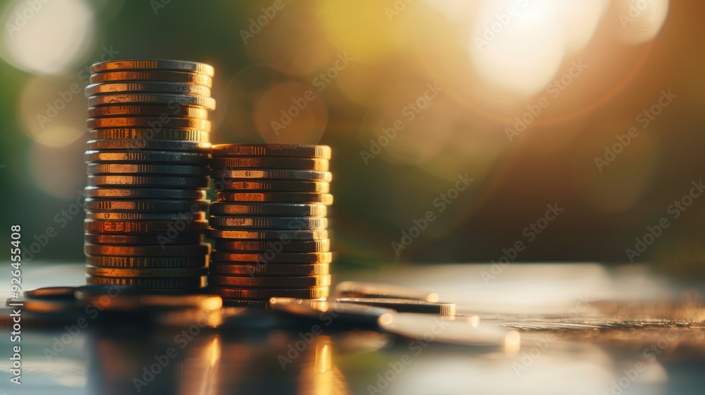 Money coin stack growing graph with sun light bokeh background, investment concept.Business Finance and Save Money concept Money coin stack growing graph with sun light bokeh background, investment concept.Business Finance and Save Money concept