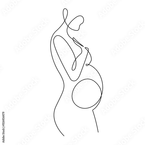 Pregnant Woman Continuous Line Art Drawing. Pregnancy Concept One Line Drawing Minimalist Illustration for Modern Graphic Design. Vector EPS 10.	