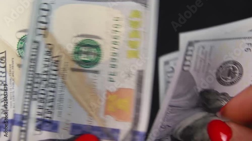 Dollars, American banknotes value of 100, rotate. Close-Up of banknotes. Hundred dollar bill close up in camera motion. Dollars money. 100 dollars Us