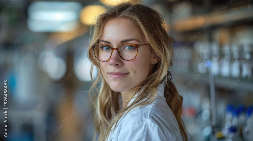 Scientist in laboratory with glasses conducting research Scientist in laboratory with glasses conducting research