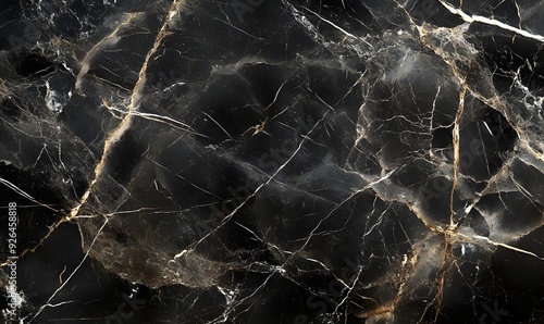 Black Marble with Golden and White Veins