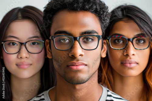 Diverse Group of Young Adults With Glasses in Daylight