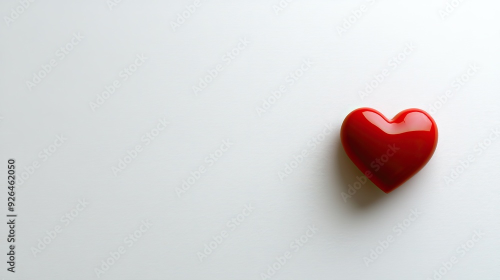 Top view of a red heart centered on a plain white background, ample copy space around. Clean and minimal design. Top view of a red heart centered on a plain white background, ample copy space around. Clean and minimal design.
