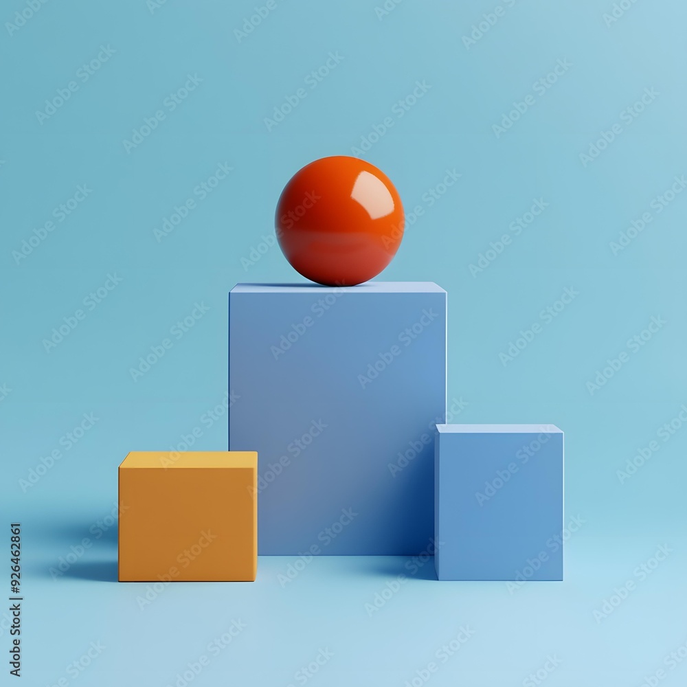 Abstract Minimalist Geometric Shapes on Blue Background Abstract Minimalist Geometric Shapes on Blue Background