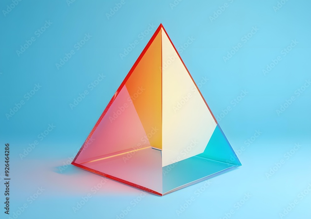 Abstract Geometric Pyramid with Rainbow Colors on Blue Background Abstract Geometric Pyramid with Rainbow Colors on Blue Background