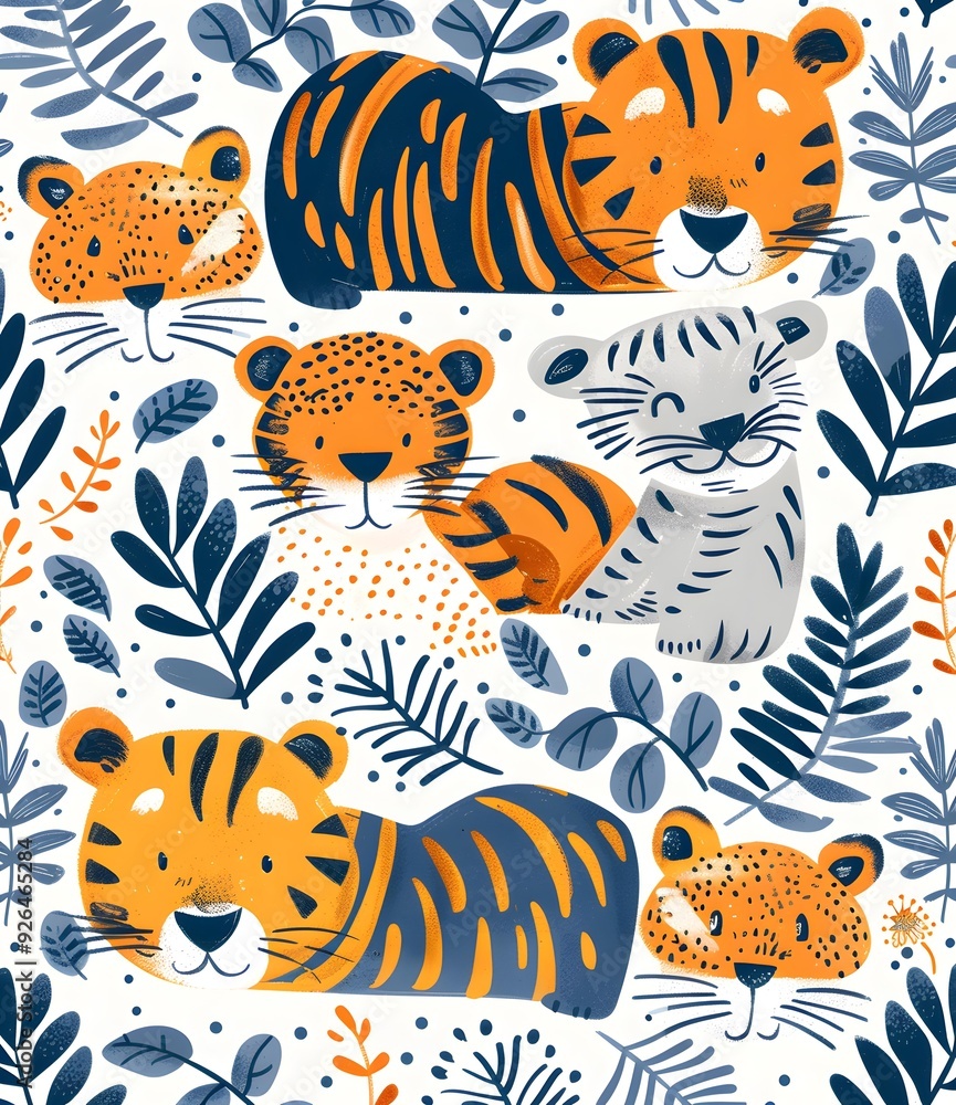 Cute Tiger Seamless Pattern Illustration Cute Tiger Seamless Pattern Illustration