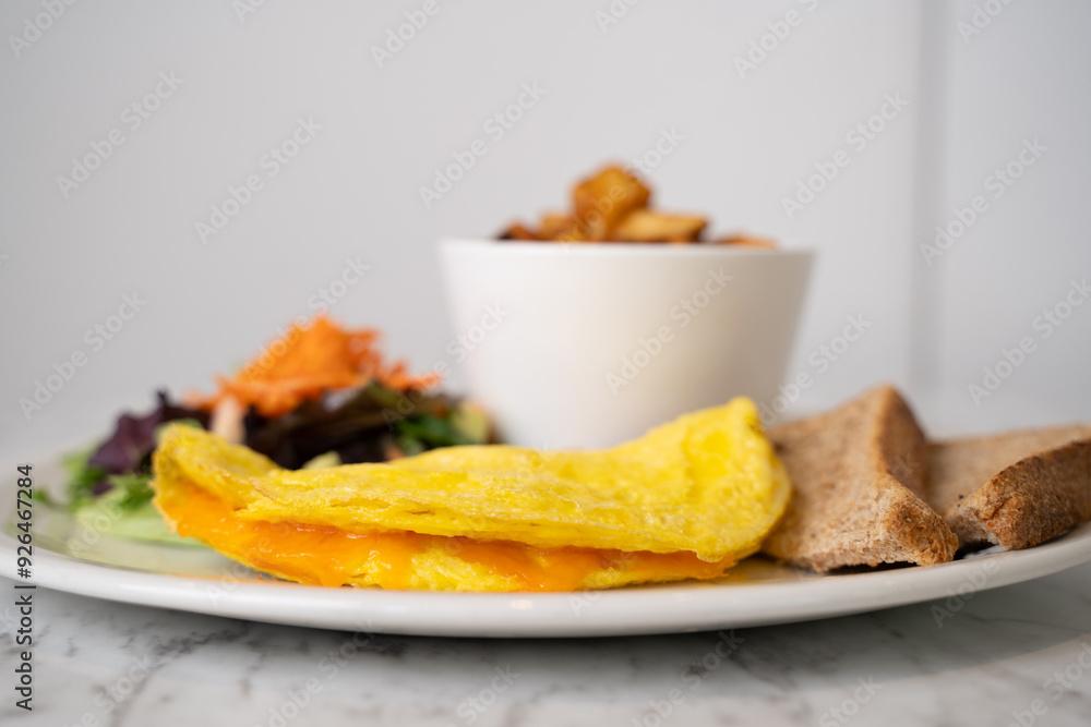 Breakfast plate with omelette isolated. Breakfast plate with omelette isolated.
