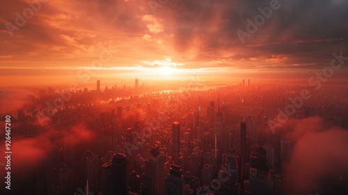 Dawn over the megapolis. Urban cityscape. AI generative..