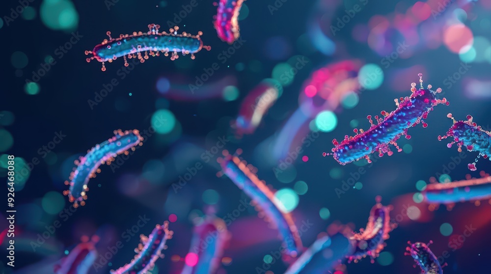 In a futuristic setting, otherworldly microbes with magical properties are studied for their potential benefits, highlighting a new era in microbiology, high tech, with copy space In a futuristic setting, otherworldly microbes with magical properties are studied for their potential benefits, highlighting a new era in microbiology, high tech, with copy space