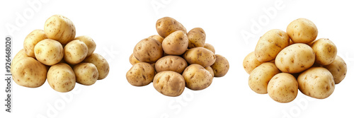 Set of pile of fresh, unpeeled potatoes isolated on a transparent background photo