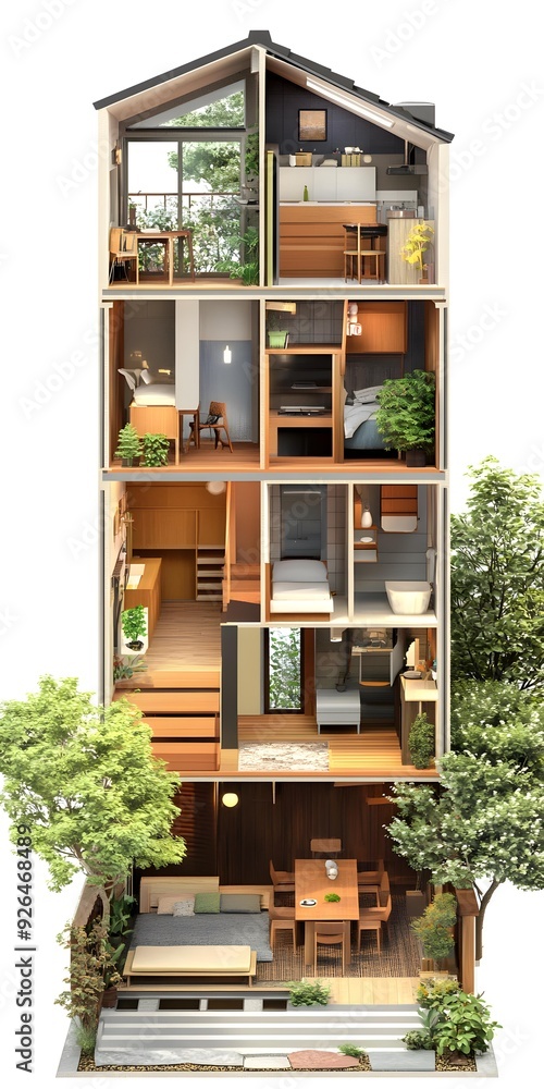 Modern House Interior Design with Cross Section View Modern House Interior Design with Cross Section View