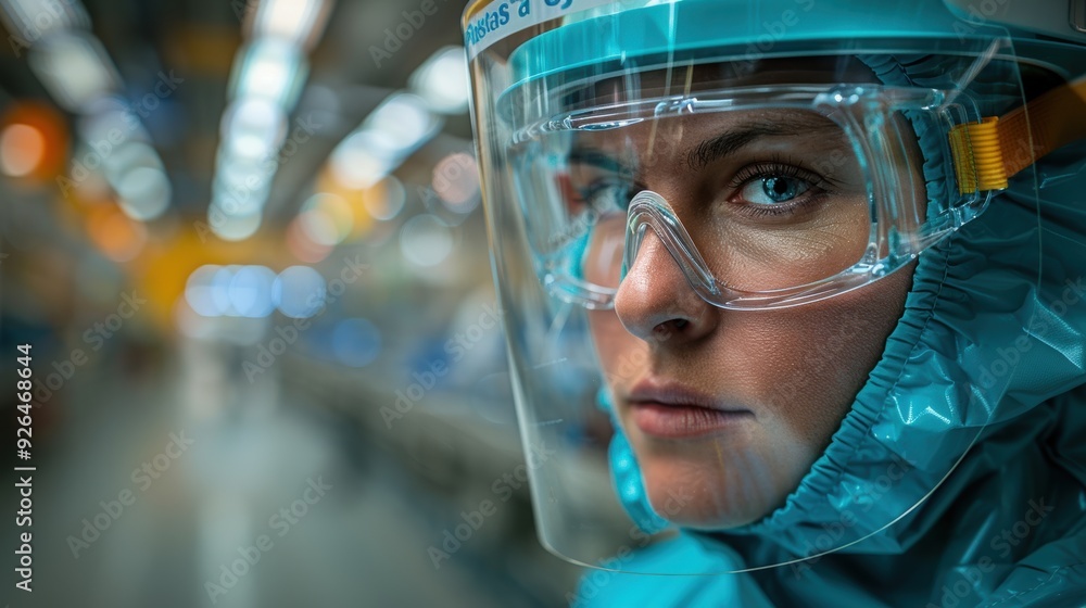 Medical professional in personal protective equipment working in a healthcare facility during an emergency response Medical professional in personal protective equipment working in a healthcare facility during an emergency response