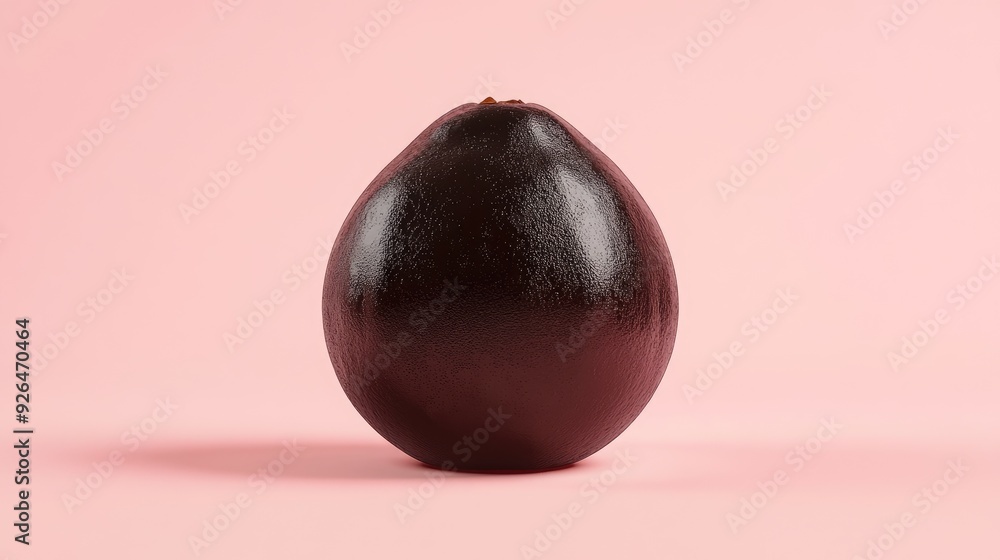 A 3D cartoon black sapote with a dark brown, round surface, centered on a soft pink background. A 3D cartoon black sapote with a dark brown, round surface, centered on a soft pink background.