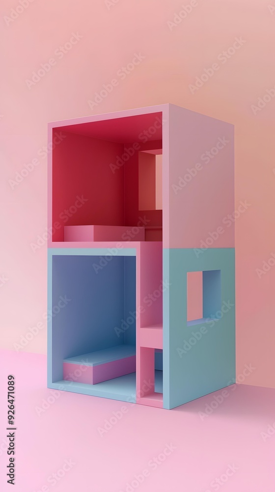 Fototapeta premium Abstract Pink And Blue Geometric Shapes House Design Minimalist Interior