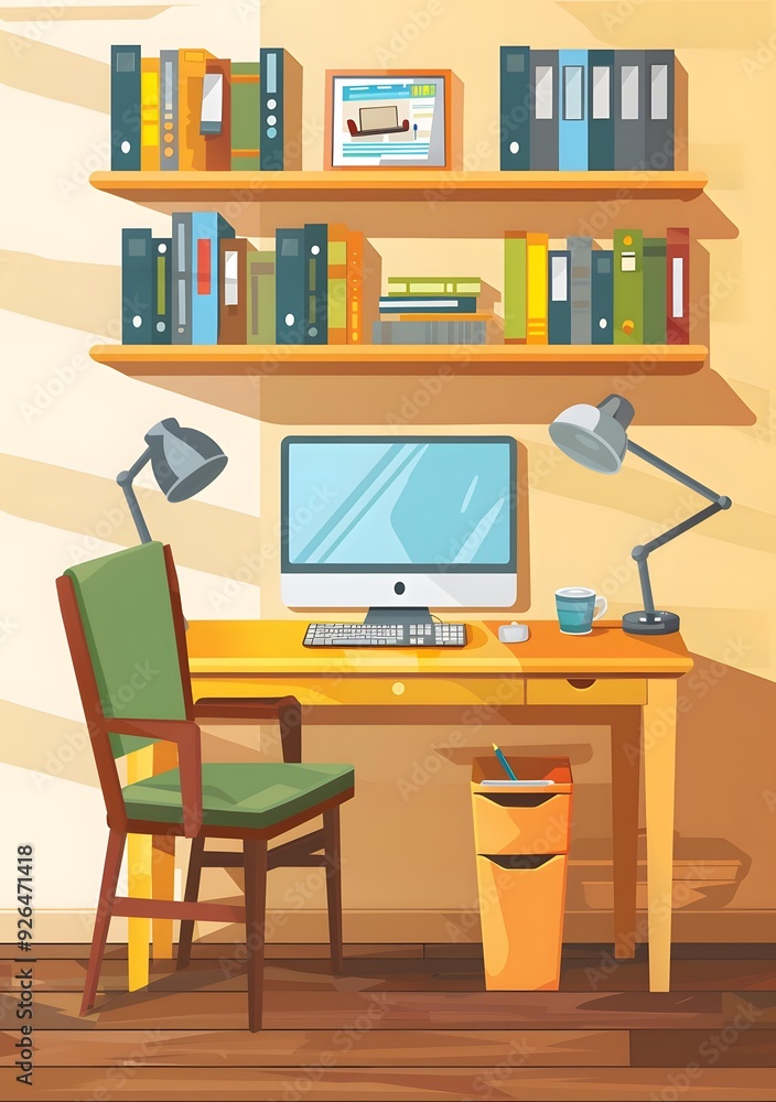 Home Office Desk With Computer And Bookshelf Home Office Desk With Computer And Bookshelf
