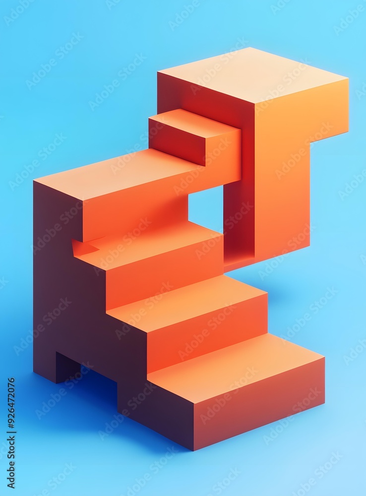 Abstract 3D Geometric Stairs Illustration in Orange and Blue Abstract 3D Geometric Stairs Illustration in Orange and Blue
