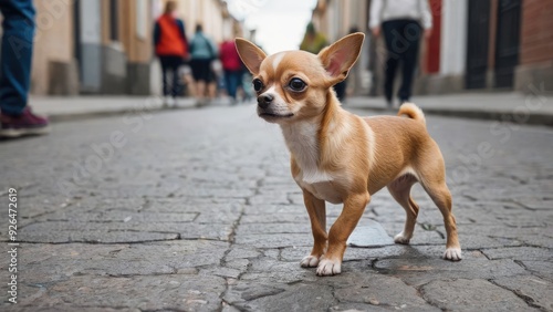 Fawn smooth coat chihuahua dog walking on the street