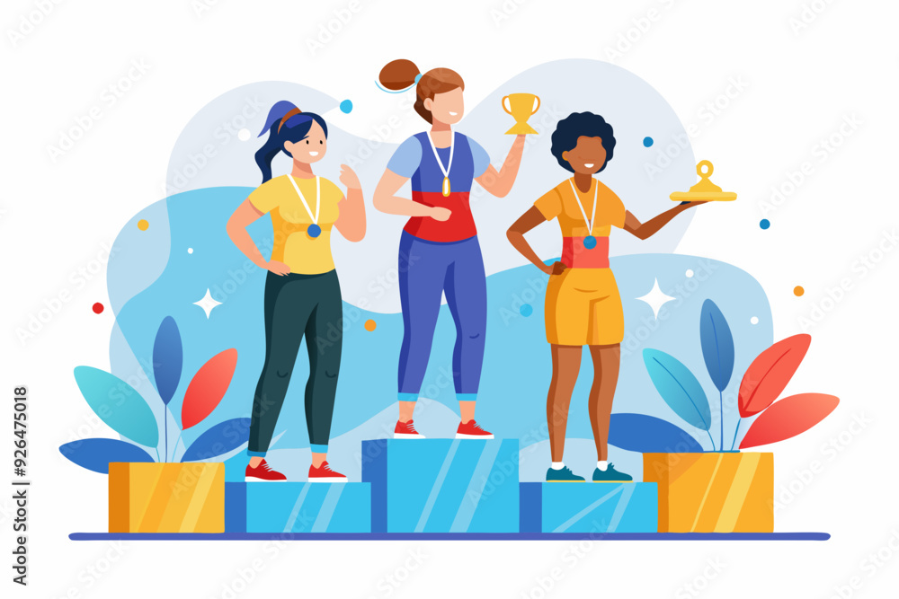 Ceremony of awarding medals. Three female athletes on the pedest
Ceremony of awarding medals. Three female athletes on the pedest