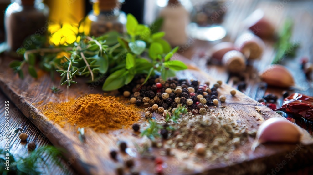A close-up of fresh herbs and spices on a wooden cutting board, emphasizing natural health remedies. A close-up of fresh herbs and spices on a wooden cutting board, emphasizing natural health remedies.