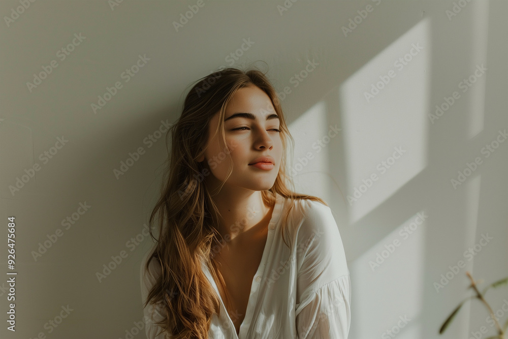 portrait of a young woman at home. give me tags portrait of a young woman at home. give me tags