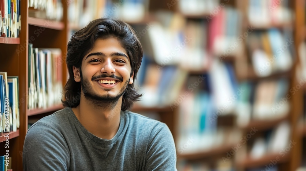A joyful young man enjoying his time in the library A joyful young man enjoying his time in the library