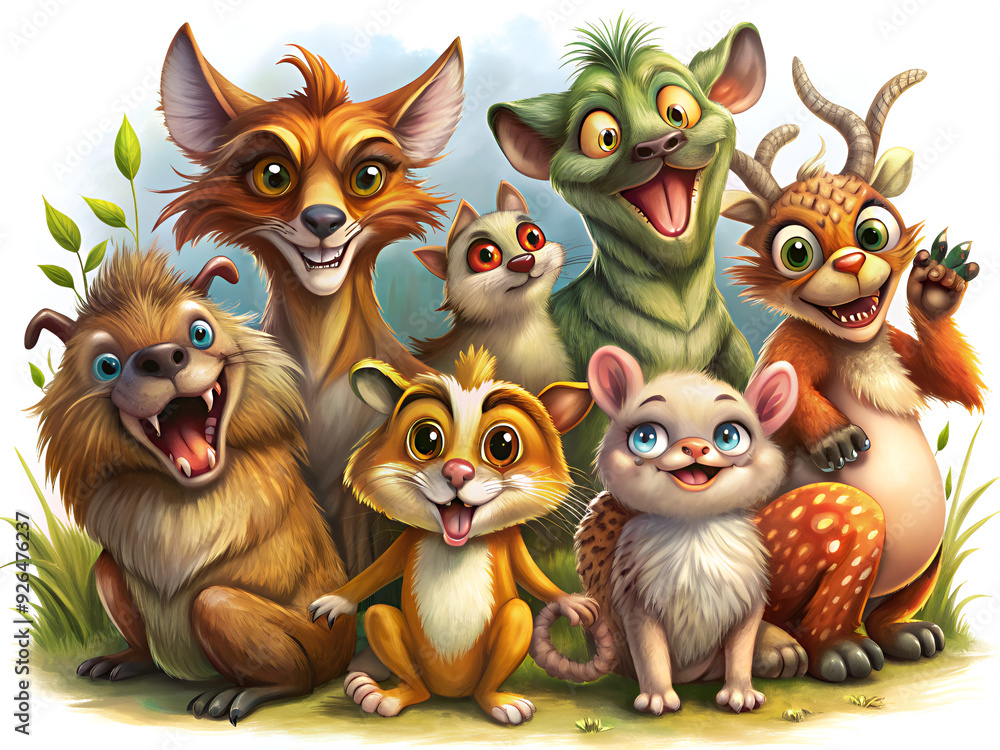set of funny cartoon animals set of funny cartoon animals