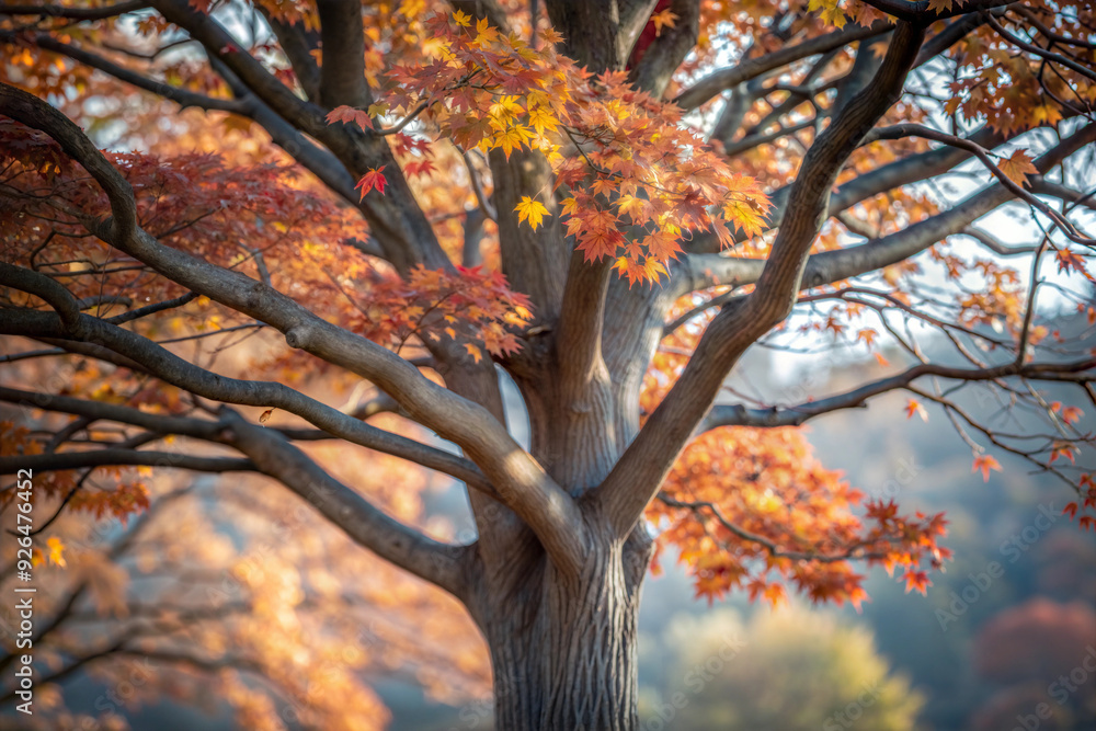 Majestic Tree with Vibrant Autumn Leaves in Sunlit Park Majestic Tree with Vibrant Autumn Leaves in Sunlit Park