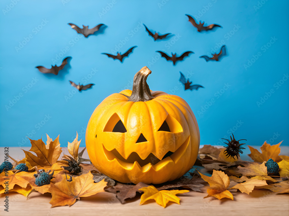 halloween pumpkin with leaves halloween pumpkin with leaves