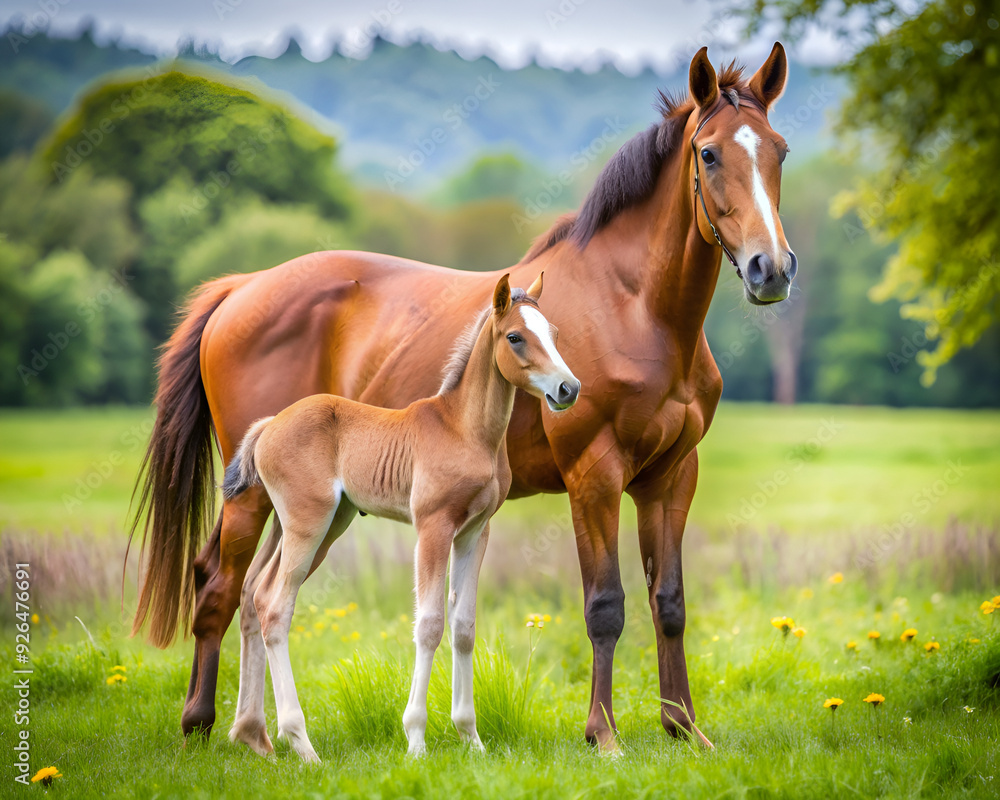 portrait of beautiful red mare with foal portrait of beautiful red mare with foal