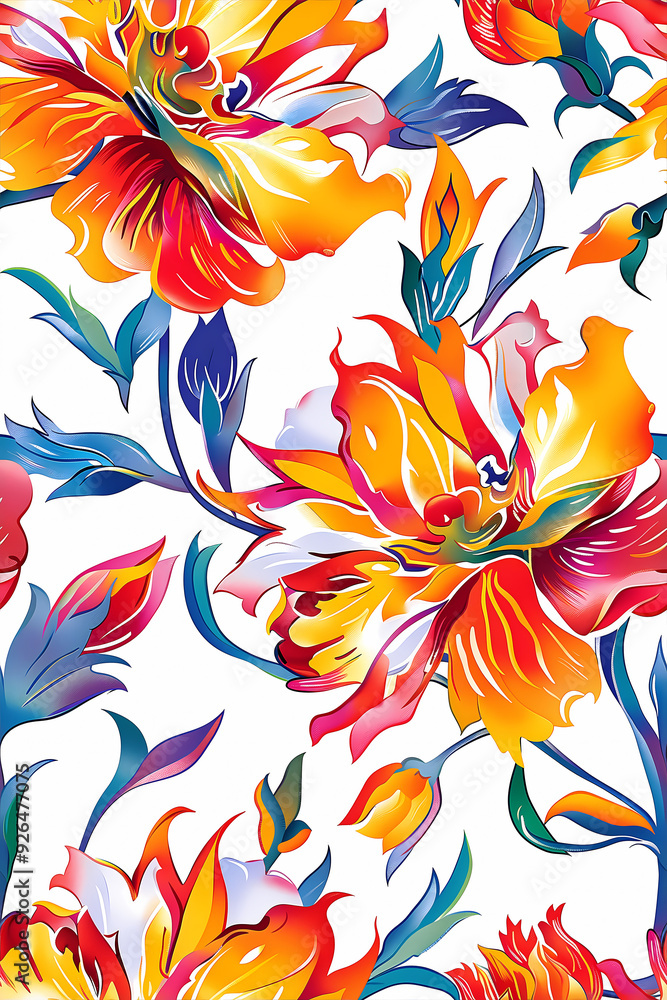 Seamless pattern of elegant flowers in vibrant colors. Seamless pattern of elegant flowers in vibrant colors.