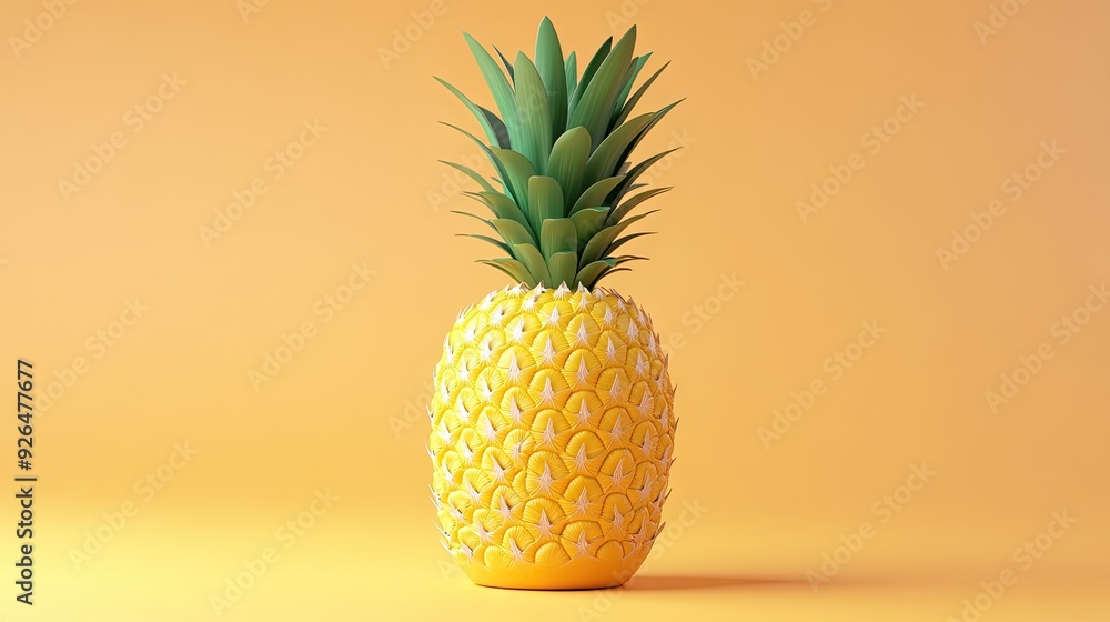 A 3D cartoon pineapple with a spiky green top and a yellow body, isolated on a solid orange background. A 3D cartoon pineapple with a spiky green top and a yellow body, isolated on a solid orange background.