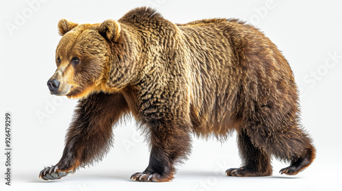 Wallpaper Mural A bear with a fluffy coat stands in front of a white background. The bear appears to be looking at the camera, possibly curious or cautious. Concept of wilderness and natural beauty Torontodigital.ca