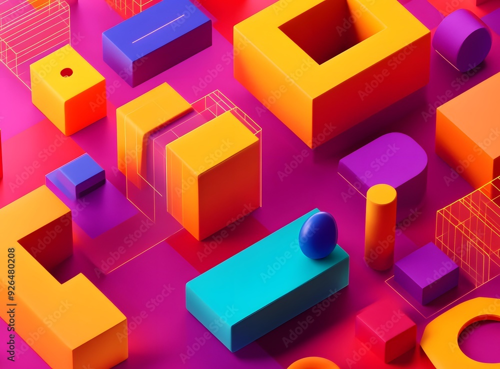 Obraz premium Abstract Geometric Shapes and Lines in Vibrant Colors