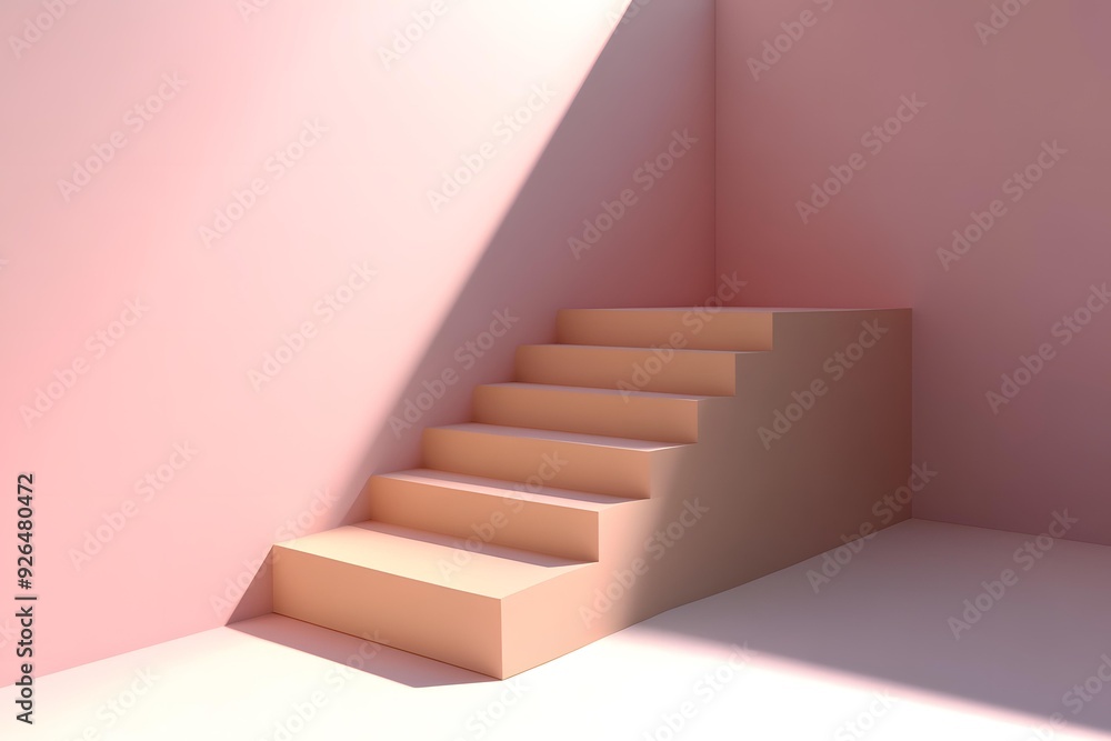 Minimalist Staircase with Pink Walls and Shadows