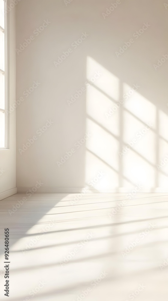 Minimalist White Room With Sunlight Streaming Through Window Minimalist White Room With Sunlight Streaming Through Window