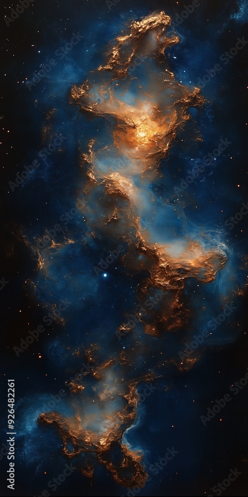 Blue and gold nebula in deep space Blue and gold nebula in deep space