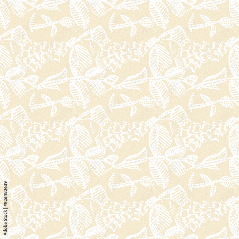 Modern white on cream lace effect wedding background texture. Soft tonal linen openwork block print with subtle hand drawn lattice damask printed fabric backdrop. Modern white on cream lace effect wedding background texture. Soft tonal linen openwork block print with subtle hand drawn lattice damask printed fabric backdrop.