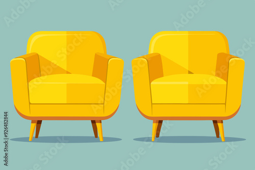 Yellow armchair in modern style from different angles. Front, side and back views. Vector illustration

