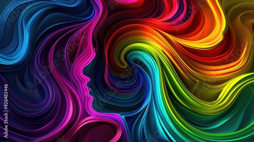 Abstract girl's face in profile in bright colors, creating a vibrant psychedelic effect.